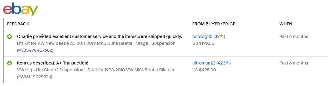 Ebay Buyer Reviews of VW Lift Kits for the best bolt on Stage 1 Suspension Lift Kit.